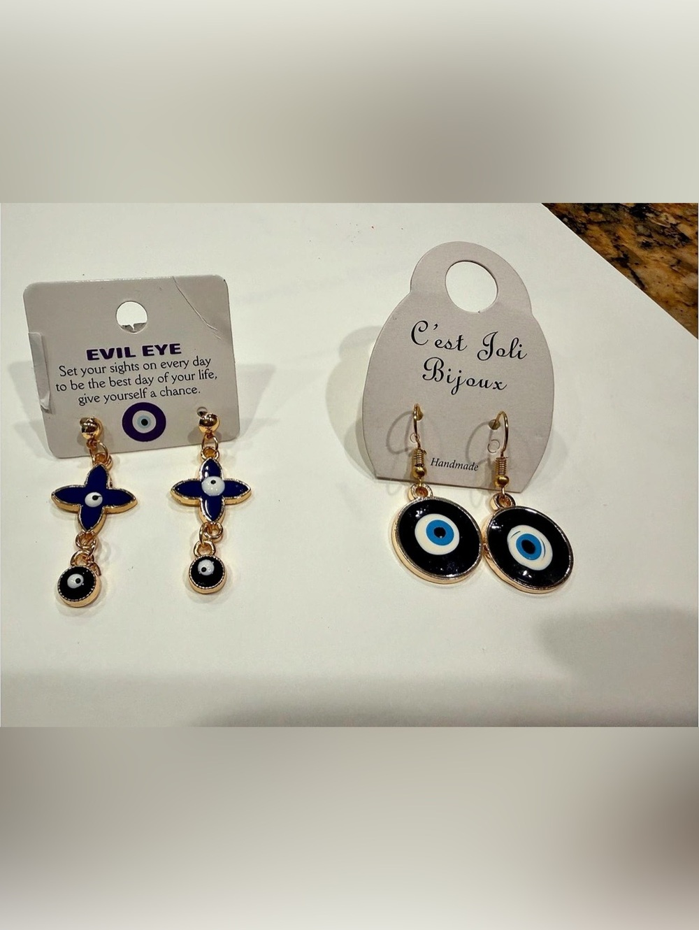 C'est Joli Bijoux Karzima Kupe Nazar Earrings Black & Gold